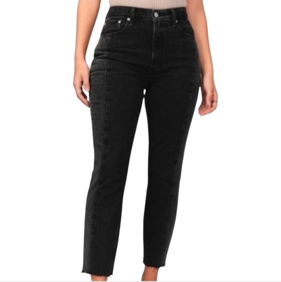 Abercrombie & Fitch Denim - SZ27 Abercrombie & Fitch Curve Love Mom High Rise Black Jeans Distressed Hems